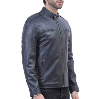 Mens Cafe Racer Black Leather Jacket