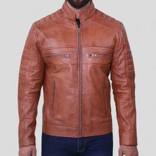 Mens Cafe Racer Brown Leather Jacket