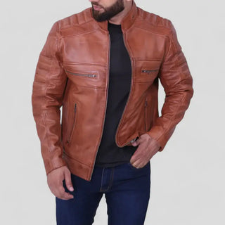 Men's Stylish Brown Cafe Racer Jacket