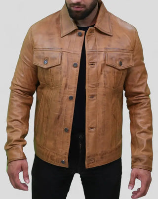 Men's Classic Camel Brown Leather Jacket