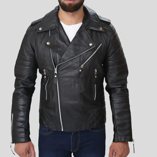 Men's Quilted Black Leather Biker Jacket