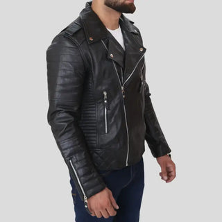 Men's Quilted Leather Jacket in Black