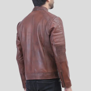 Men's Cognac Perforated Cafe Racer Jacket