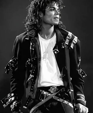 Michael  Jaafar Jackson Black Leather Belted Jacket