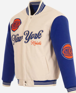 NY Knicks Cream & Royal Varsity Jacket