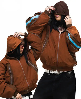 Neptun x Avatar Hooded  Bomber Brown Jacket 