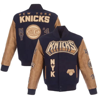New York Knicks JH Design Navy Tan Varsity Jacket