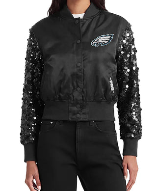 Philadelphia Eagles Show Time Sequin Black Satin Jacket