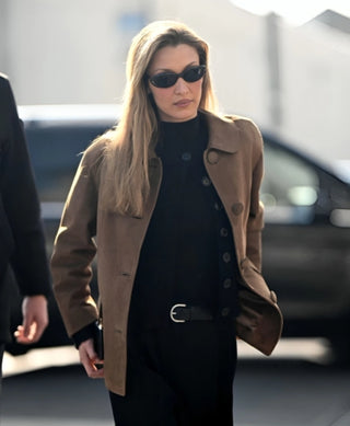 Bella Hadid Milan 2026 Suede Jacket