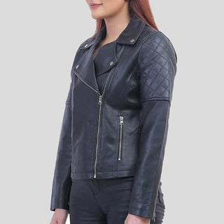 women asymmetric quilted jacket