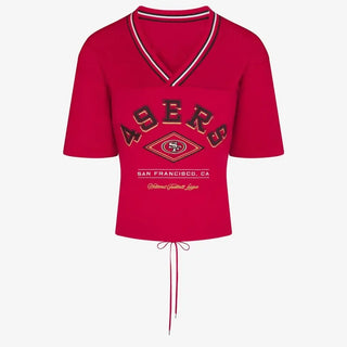 San Francisco 49ers Off Season Women's Lace-Back V-Neck Scarlet T-Shirt
