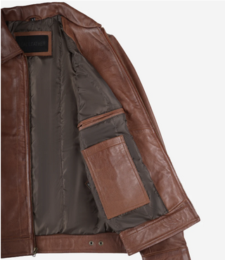 Reeves Men's Harrington Cognac Real Leather Jacket-Leathers' Mens Brown Premium Classic Motorcycle Trucker Leather Jacket