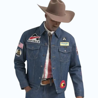 Shop Avirex x Wrangler 2026 Blue Denim Jacket