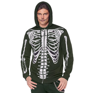 Skeleten Print Hooded Green Jacket