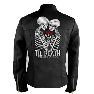 Skeleton Til Death Black Leather Jacket