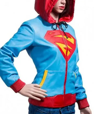 Supergirl Leather Zip Jacket with Hoodie