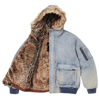 Supreme S26 Reversible Faux Fur Hooded Work Blue Jacket