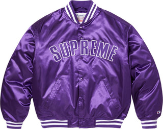 Supreme SS26 Satin Purple Varsity Jacket