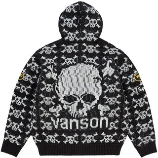 Supreme Vanson Leathers Skull Zip Up  Black Hooded Sweater For Men & Women