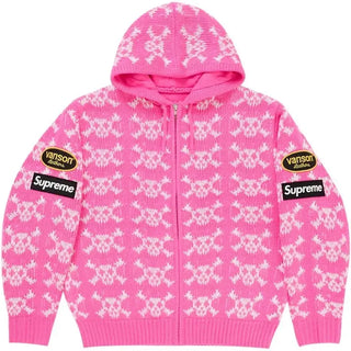 Supreme Vanson Leathers Skull Zip Up  Pink Hooded Sweater For Men & Women