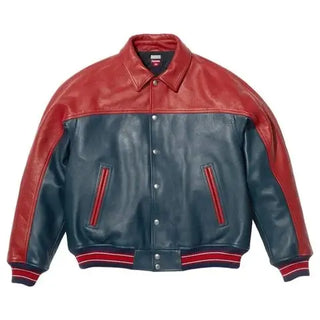 Supreme x A.PRESSE Red &amp; Blue Cowhide Leather Bomber Jacket