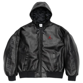 Supreme x Jordan Hooded Leather   Black Zipper Jacket