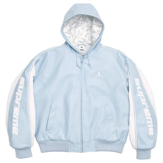 Supreme x Jordan Hooded Leather   Blue Jacket