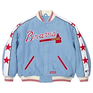 Supreme x Mitchell & Ness Atlanta Braves Blue Varsity Jacket