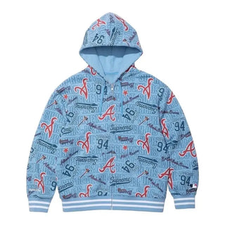 Supreme x Mitchell & Ness Atlanta Braves logos Blue Hoodie