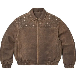 Swarovski Studded brown Quilted Leather Jacket