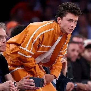 Timothée Chalamet NBA Finals Game 3 Zip Orange Tracksuit