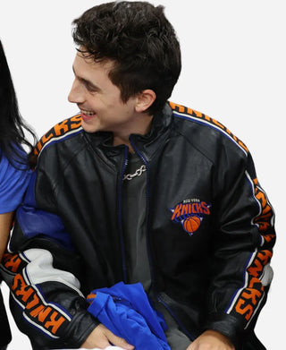 Timothee Chalamet 2026 Cavaliers vs Knicks Leather Black Zipper Jacket