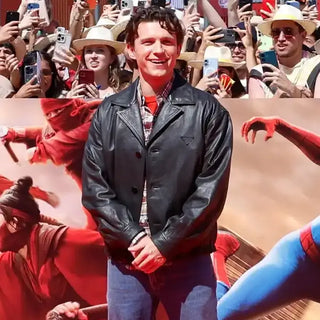 Tom Holland Spider Man New Day Premier Leather Black Jacket For Men & Women