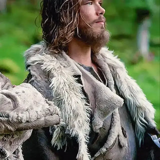 Vikings Valhalla Sam Corlett Grey Leather Fur Trench Coat