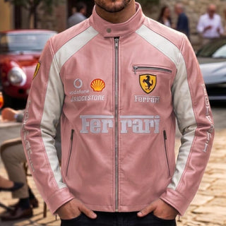 Vintage Ferrari  90s F1 Pink  Racing Jacket Leather 