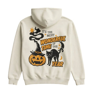 Vintage Halloween Black Cat Pumpkin Cream Hoodie