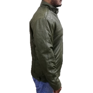 Green Quilted Men's Genuine Leather
