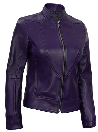 Women's Purple Modern Fit Biker Leather Jacket Purple Leather Jacket Genuine Purple Leather Biker Jacket