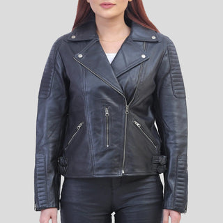 women asymmetrical leather jacket