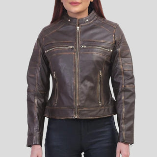 women brown cafe racer jacket