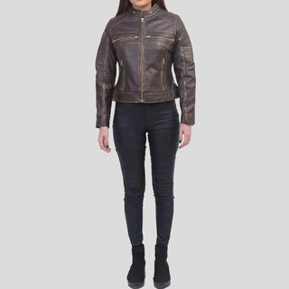 brown biker leather jacket