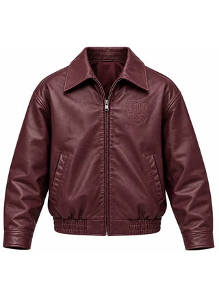 AMIRI x FC Barcelona Burgundy Leather Jacket