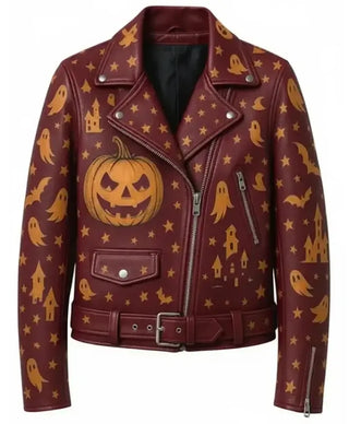 Halloween Ghost and Pumpkin Biker Jacket