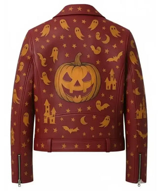 Halloween Ghost and Pumpkin Biker Jacket