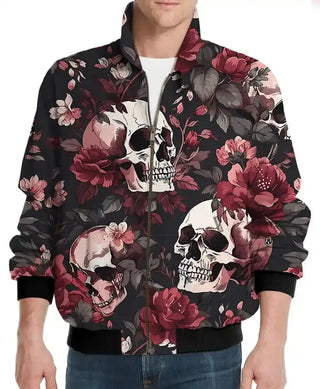 Floral Skull Golf Halloween Windbreaker Satin Jacket
