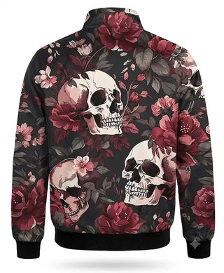 Floral Skull Golf Halloween Windbreaker Satin Jacket