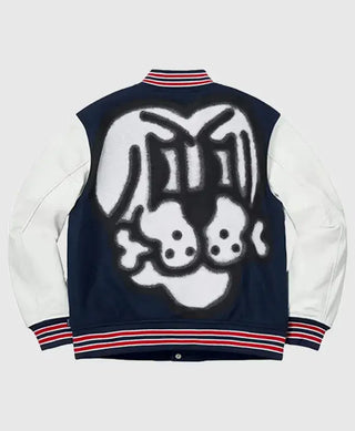 Halloween Supreme x Bone Letterman Navy Varsity Jacket For Men & Women