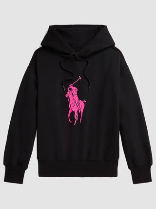 Pink Pony Fleece Black Hoodie For Men & Women