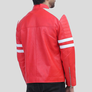 mens red leather biker jacket