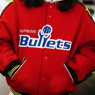 Supreme x Mitchell & Ness Washington Bullets Red Varsity jacket